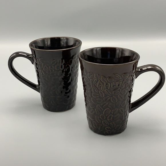 Lot of 2 KAHLUA Pernod Ricard USA Brown Textured Bean Coffee Mugs Cups 12 oz - Picture 2 of 7